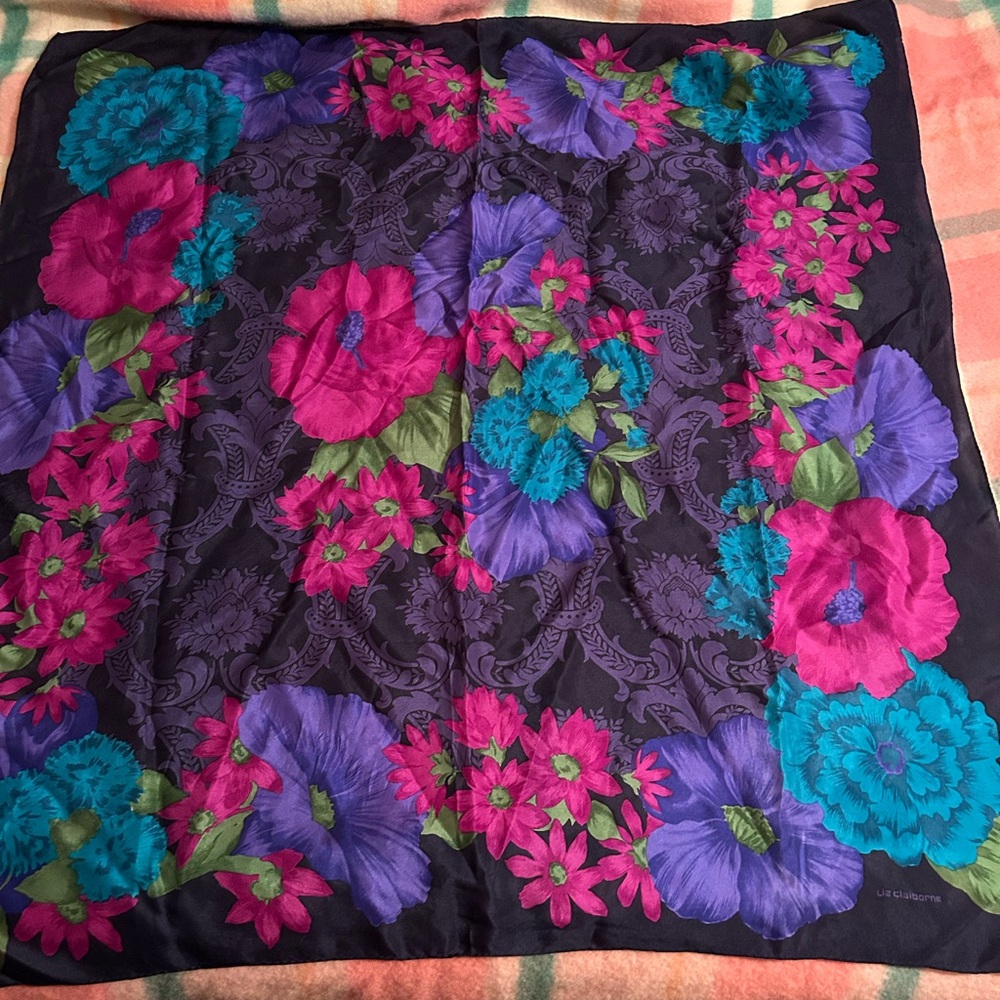 Vintage Designer Liz Claiborne Floral Scarf 34” Square